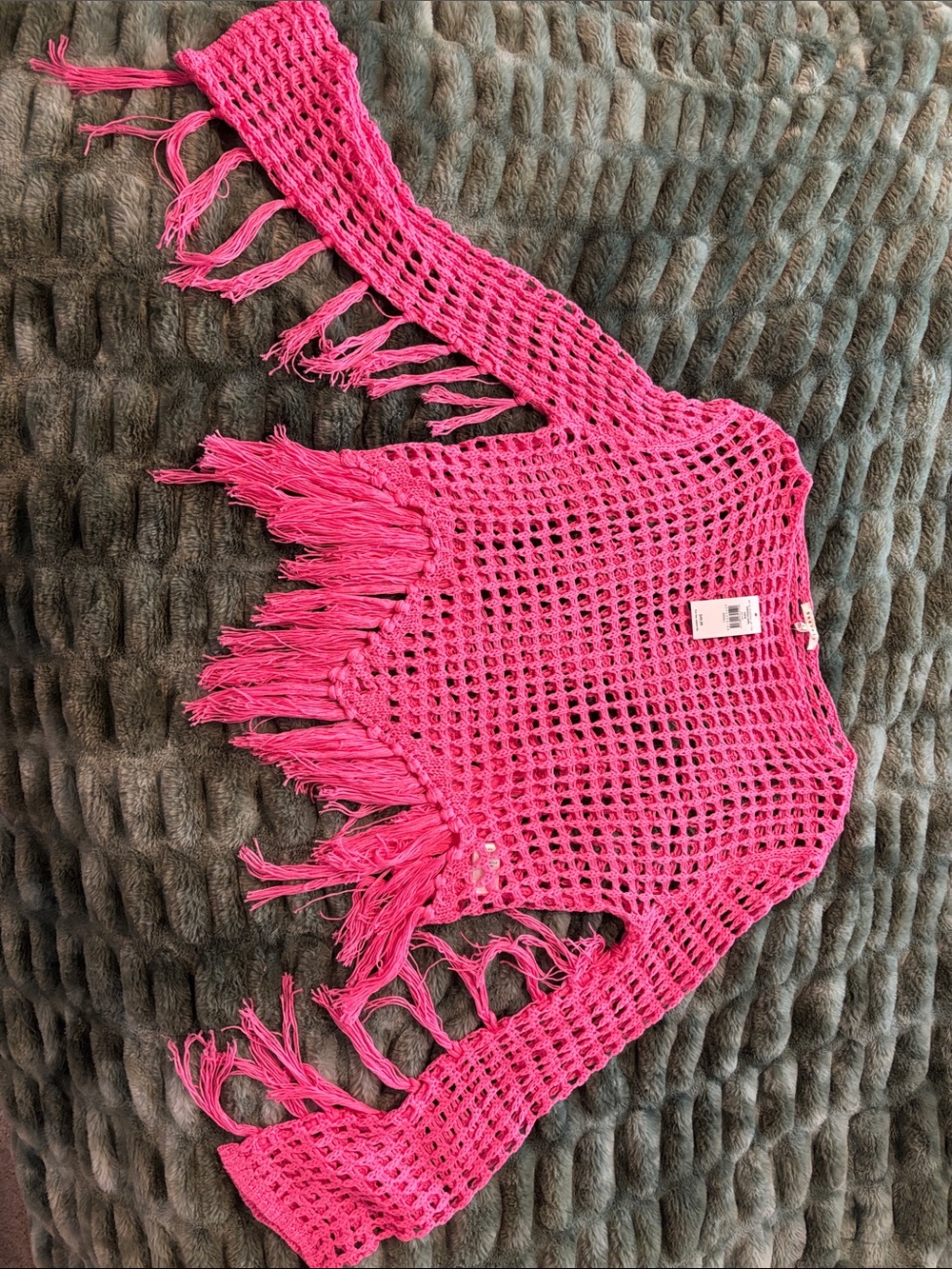 Hot Pink Crochet Fringe Women's Top - Lightweight Open-Knit Blouse